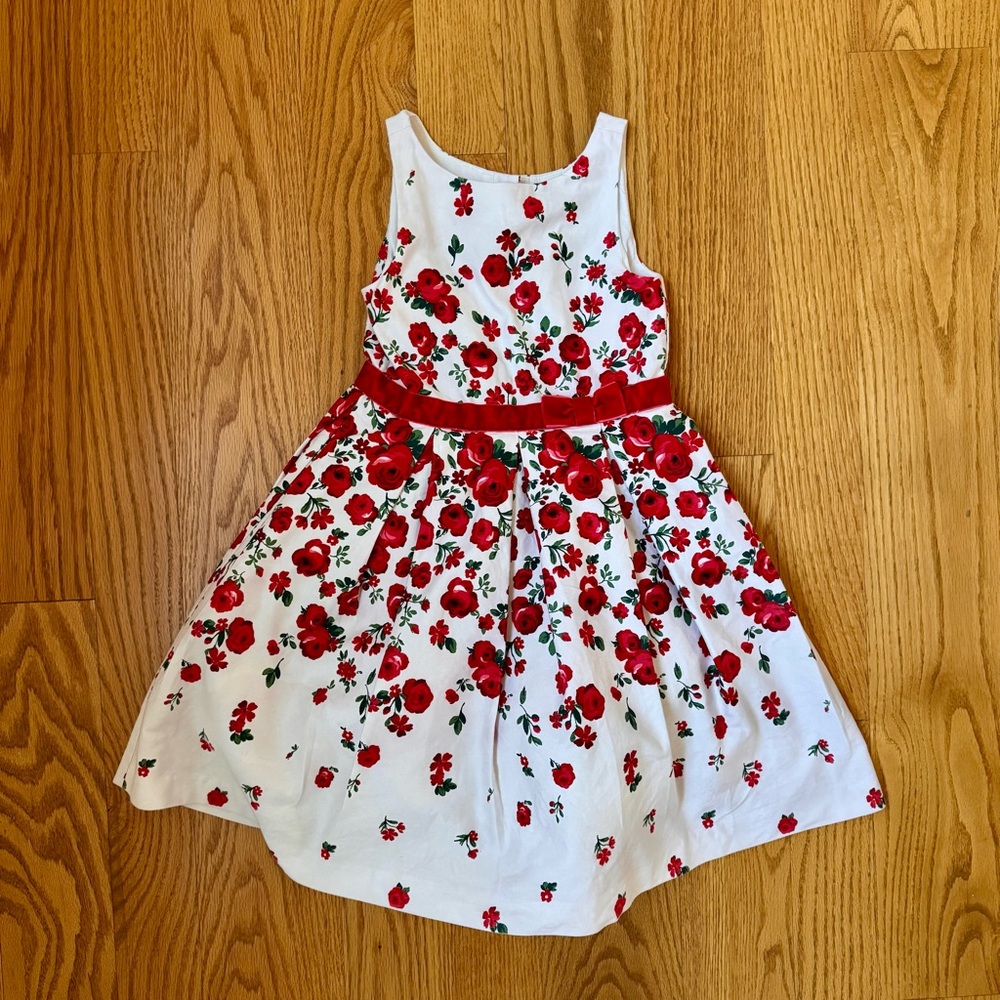 GUC sz 5 Falling Roses Janie and Jack Floral Red and White Dress
